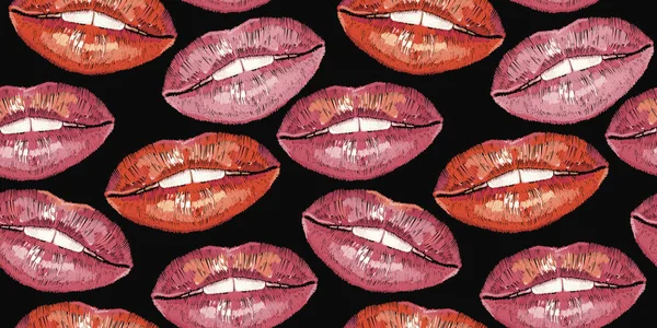 Stickerei Lippenmuster Sexy Feuchtes Lippen Make Modevorlage Für Kleidung Textilien — Stockvektor