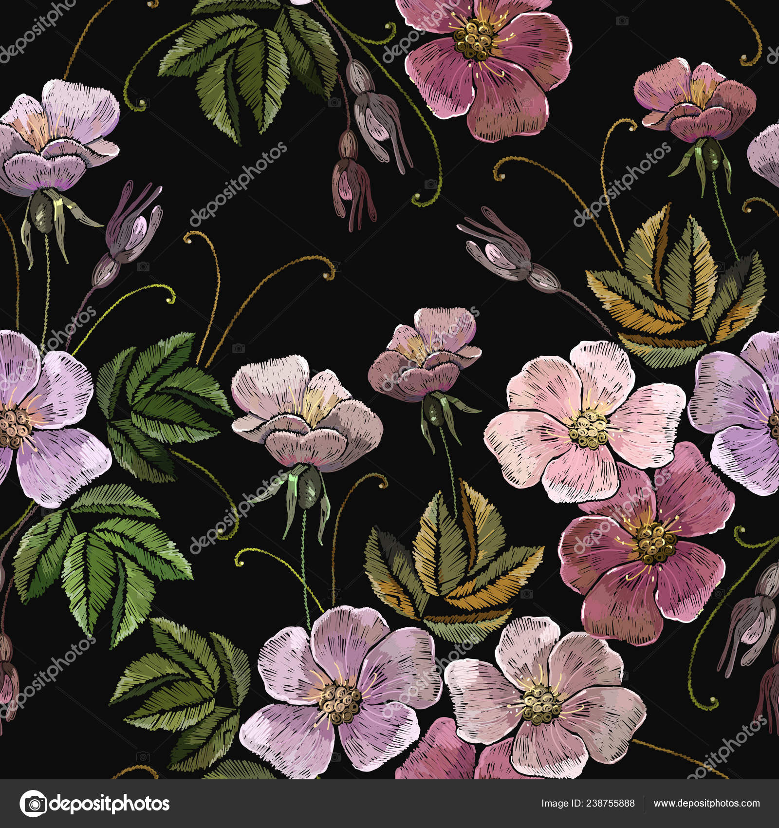 Roses Embroidery Seamless Pattern Fashionable Template For Design