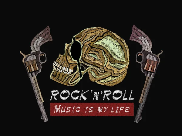Rock Roll Embroidery Skull Pirate Guns Music Life Slogan Classical Stock Illustration
