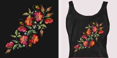 Güzel kırmızı haşhaş çiçekleri klasik nakış