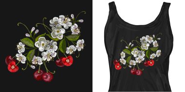 Nakış kiraz çiçeği ağaç ve kiraz meyve berry