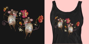 İki neşeli fareler çiçekler klasik nakış dans edilir