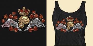 Nakış altın taç, insan kafatası ve melek kanatları