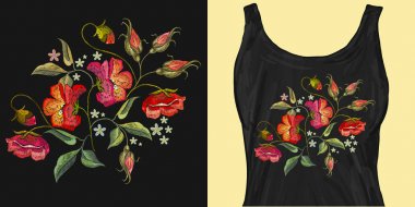 Nakış kırmızı haşhaş çiçekler klasik nakış