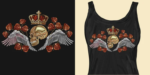 Nakış altın taç, insan kafatası ve melek kanatları