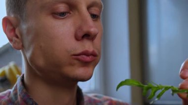 Bir adam evde evde sebzeli ev yapımı makarna yiyor.