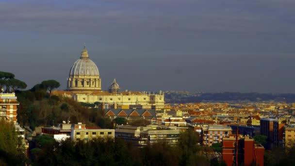 Aziz Peter Katedrali Gün Batımında Roma Şehrin Panoramik Manzarası Geniş — Stok video