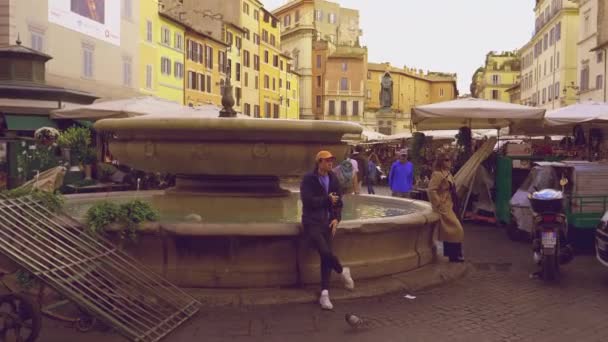 Рим Италия Июнь 2018 Года Люди Рынке Площади Пьяцца Кампо — стоковое видео