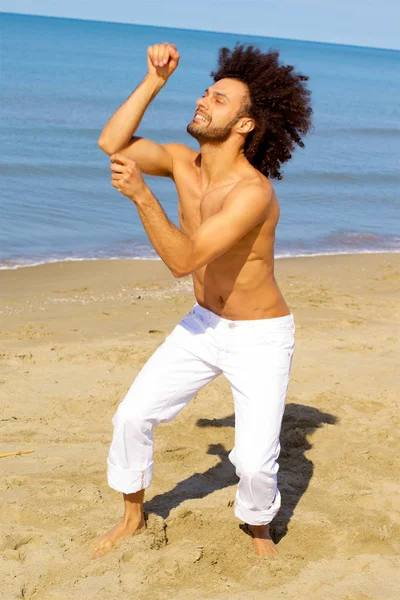 Happy Man Having Good Time Front Ocean Party — Stock Photo, Image