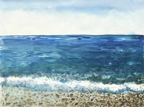 Ocean watercolor hand painting illustration.