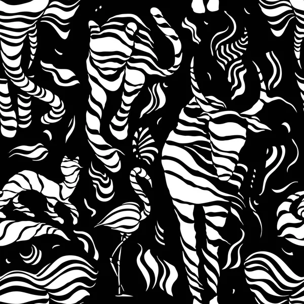 Stylized wild animals. Hand drawn seamless pattern