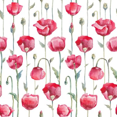 Suluboya haşhaş. Elle çizilmiş seamless modeli