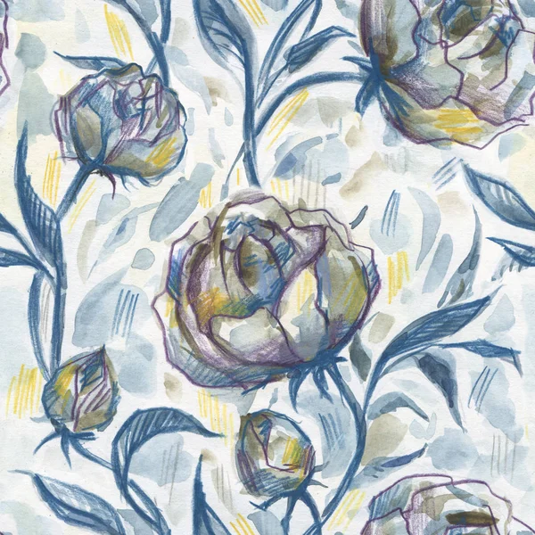 Des roses. Modèle floral aquarelle dessiné à la main . — Photo