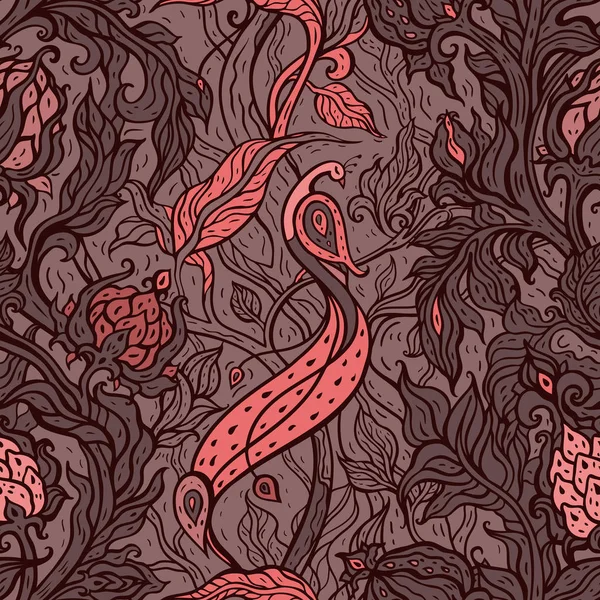 Oiseau exotique, fleurs de Paisley — Image vectorielle