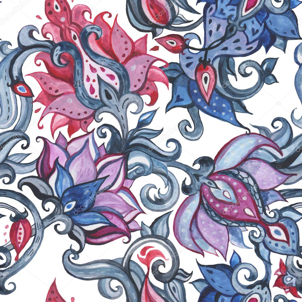 Exotic Garden. Hand drawn floral pattern, vintage style