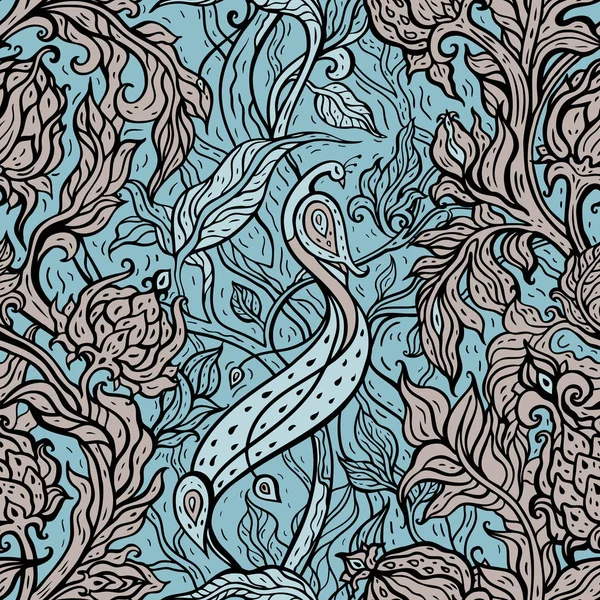 Pájaro exótico, flores Paisley — Vector de stock