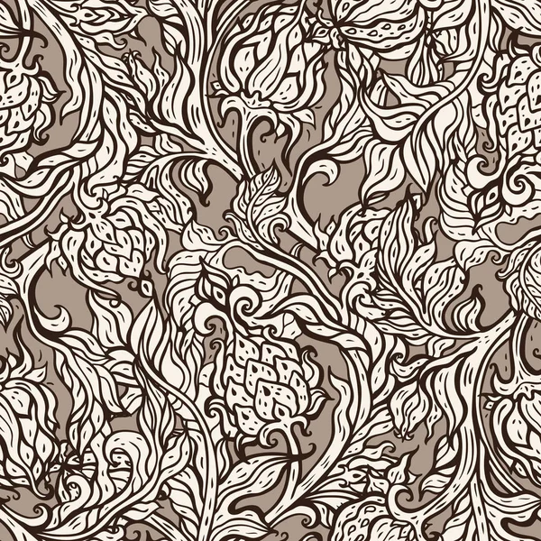 Jardín Exótico. Patrón floral dibujado a mano, estilo vintage — Vector de stock