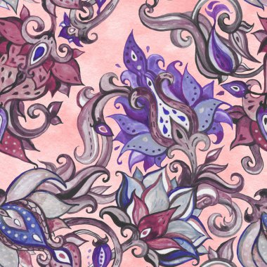 Egzotik bahçe. El çekilmiş çiçek desenli, vintage tarzı