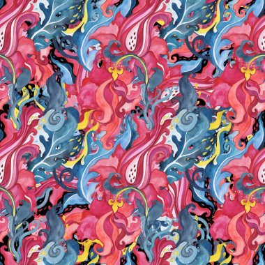 Paisley Indigo çiçekler. Sulu boya egzotik vintage desen