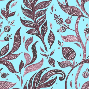 Paisley Indigo çiçekler. Sulu boya egzotik vintage desen