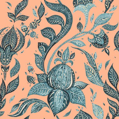 Paisley Indigo çiçekler. Sulu boya egzotik vintage desen