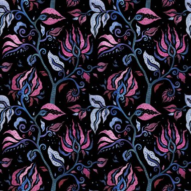 Paisley Indigo çiçekler. Sulu boya egzotik vintage desen
