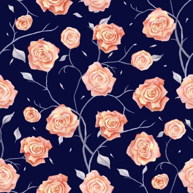 Gül. Suluboya çiçek desenli el çekilmiş.