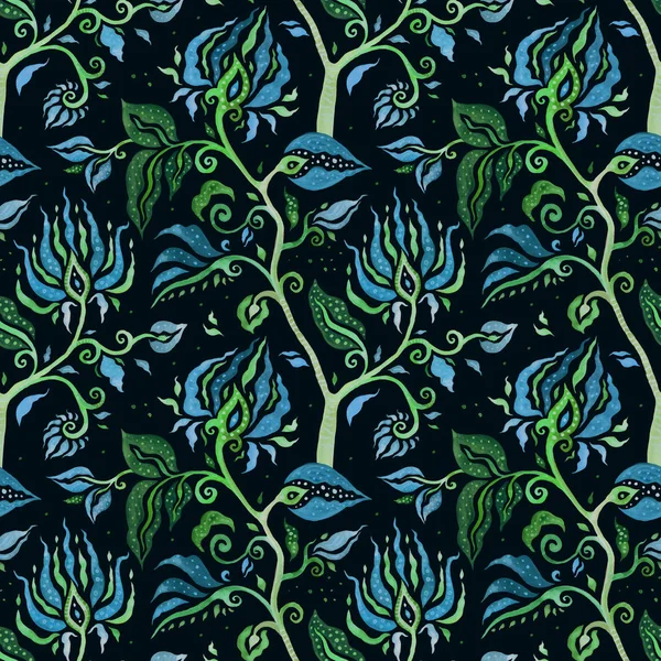 ペイズリー藍色の花。水彩のエキゾチックなビンテージ パターン — ストック写真