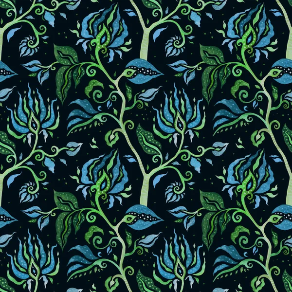 Paisley Indigo Flowers. Acquerello Esotico modello vintage — Foto Stock