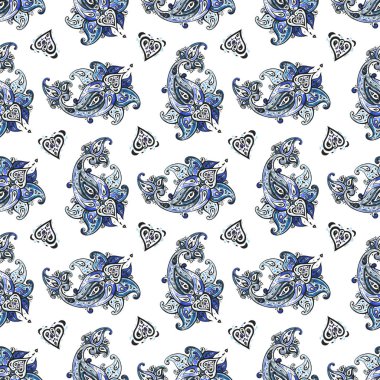 Paisley Indigo çiçekler. Sulu boya egzotik vintage desen
