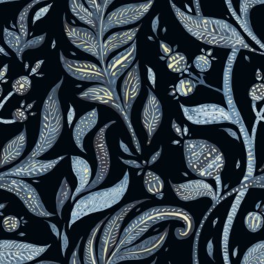 Paisley Indigo çiçekler. Sulu boya egzotik vintage desen