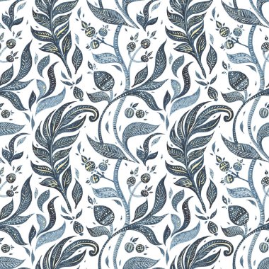 Paisley Indigo çiçekler. Sulu boya egzotik vintage desen