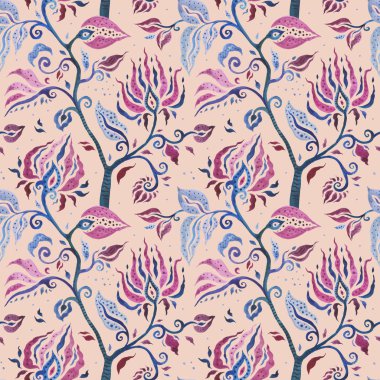 Paisley Indigo çiçekler. Sulu boya egzotik vintage desen