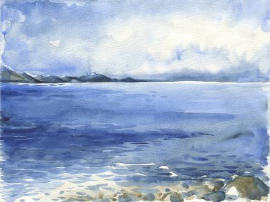 Okyanus suluboya el boyama çizim.