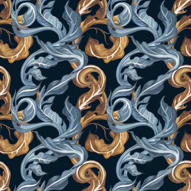 Egzotik bahçe. El çekilmiş çiçek desenli, vintage tarzı