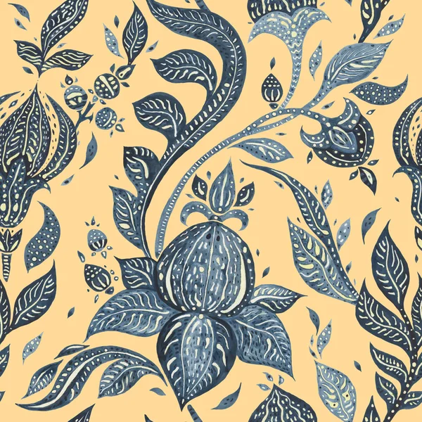 Paisley Indigo květiny. Akvarelu exotické vintage vzor — Stock fotografie