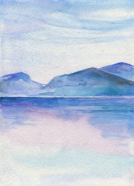 Okyanus suluboya el boyama çizim.