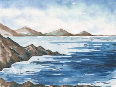 Okyanus suluboya el boyama çizim.