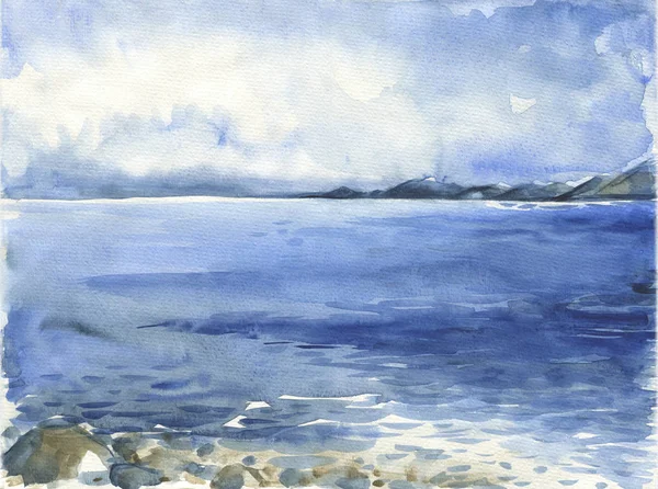 Ocean watercolor hand painting illustration.