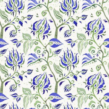 Paisley Indigo çiçekler. Sulu boya egzotik vintage desen