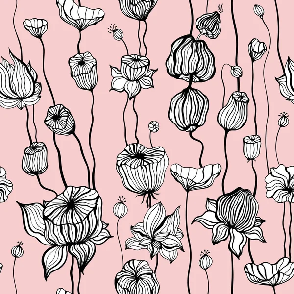 Vintage Seamless pattern with hand drawn Abstract Flowers