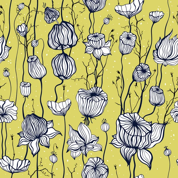 Vintage Seamless pattern, kézzel rajzolt absztrakt virágok — Stock Vector