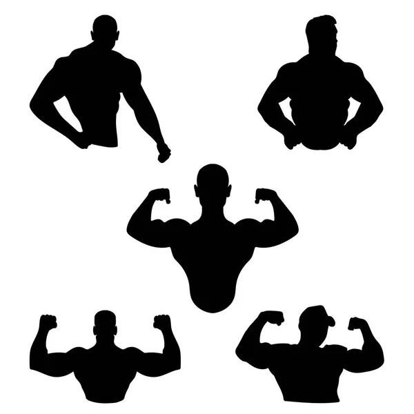 Muscle Man Černá Abstraktní Ikony Nastavit — Stockový vektor