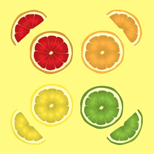 Narenciye bir kesim içinde. limon, limon, portakal ve greyfurt dilimleme kümesi. vektör çizim eps.10 çizim