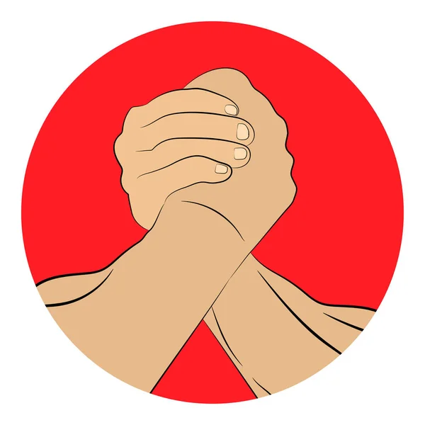 Arm wrestling hands round icon. vector illustration — Stock Vector