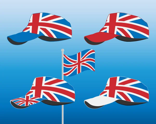 Baseball Cap Great Britain Flag Colorful Set Vector Illustration — Stock Vector
