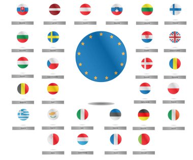 Avrupa Birliği ülke bayrakları Icon set yuvarlak. vektör çizim