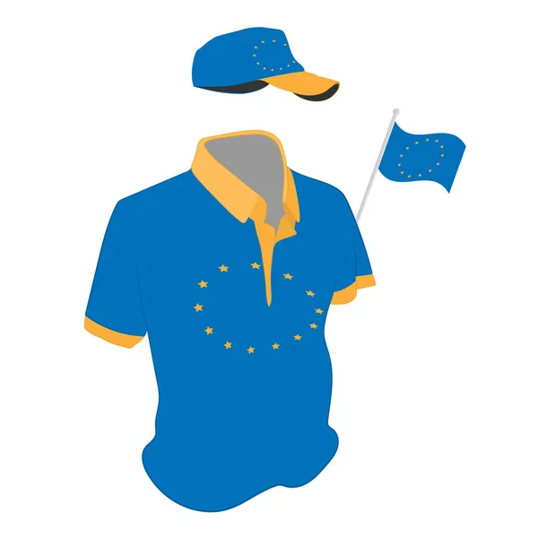 Ensemble de vêtements de voyage : t-shirt, casquette de baseball et shorts aux couleurs du drapeau Europa Union. illustration de dessin vectoriel — Image vectorielle