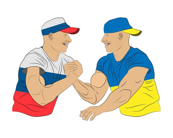 Conflict Russian Ukraine Countries Two Men Fight Wrestling Clothes Ukraine — Stock Vector