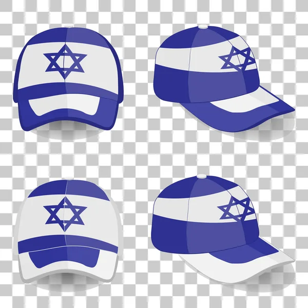 Gorra de béisbol con bandera de Israel. colorido conjunto. ilustración vectorial — Archivo Imágenes Vectoriales